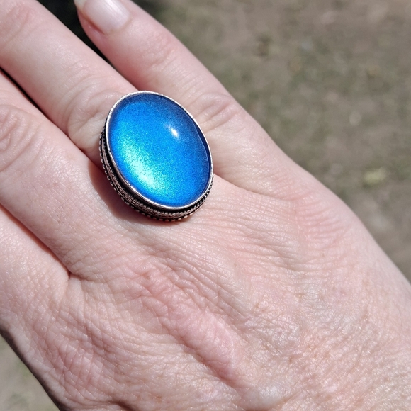 New Rainbow Dichroic Glass 925 Silver Ring.  - Picture 9 of 16